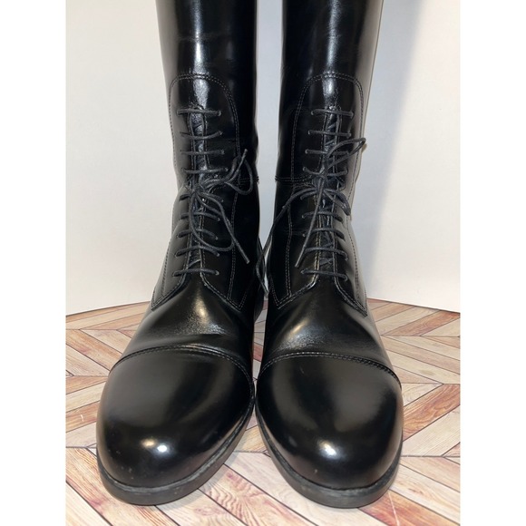 Ariat Heritage Field Riding Boots 8 Black Leather Equestrian Pull On Laces 55101 - Picture 4 of 13